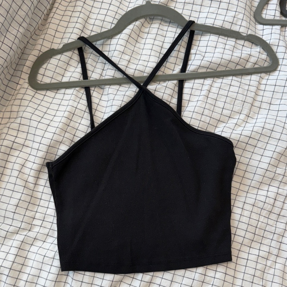 Zara Elegant Black Cross-Back Crop Top